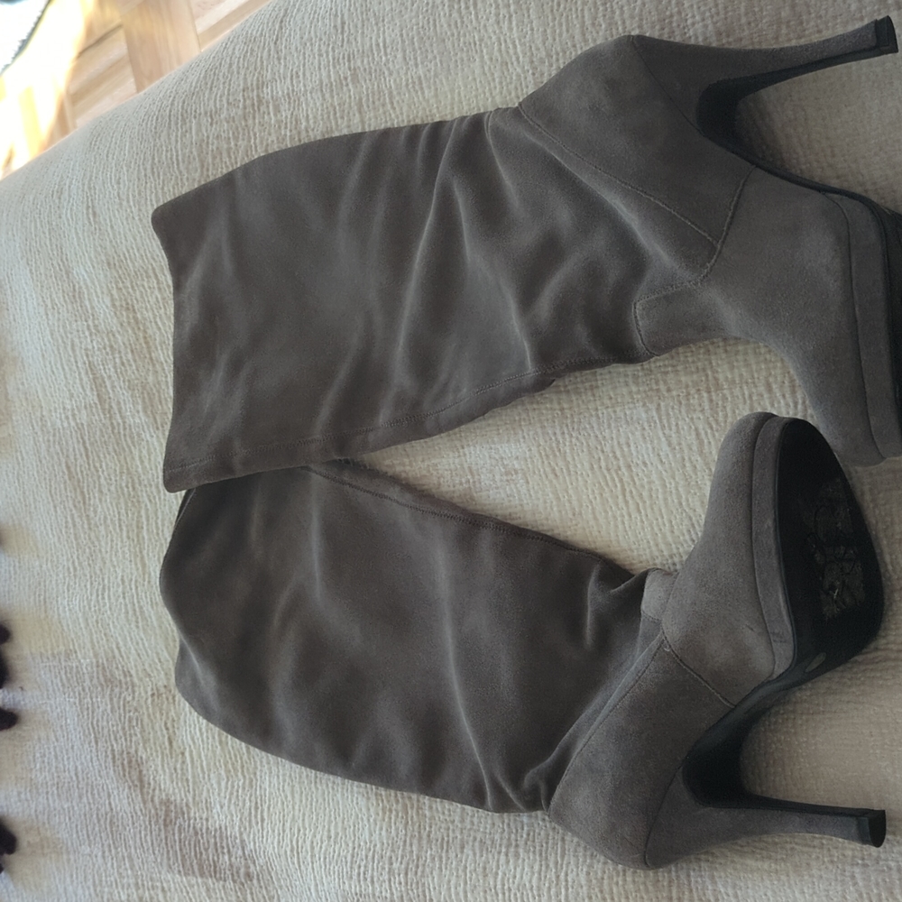 BCBG Generations suede boots. Grey, slouch suede boots. Platform sole size 8.5